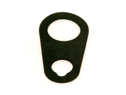 Schwarze Dichtung von Bosch in ovaler Form mit zwei Öffnungen, eine große und eine kleinere, für den Einsatz in verschiedenen Anwendungen.
